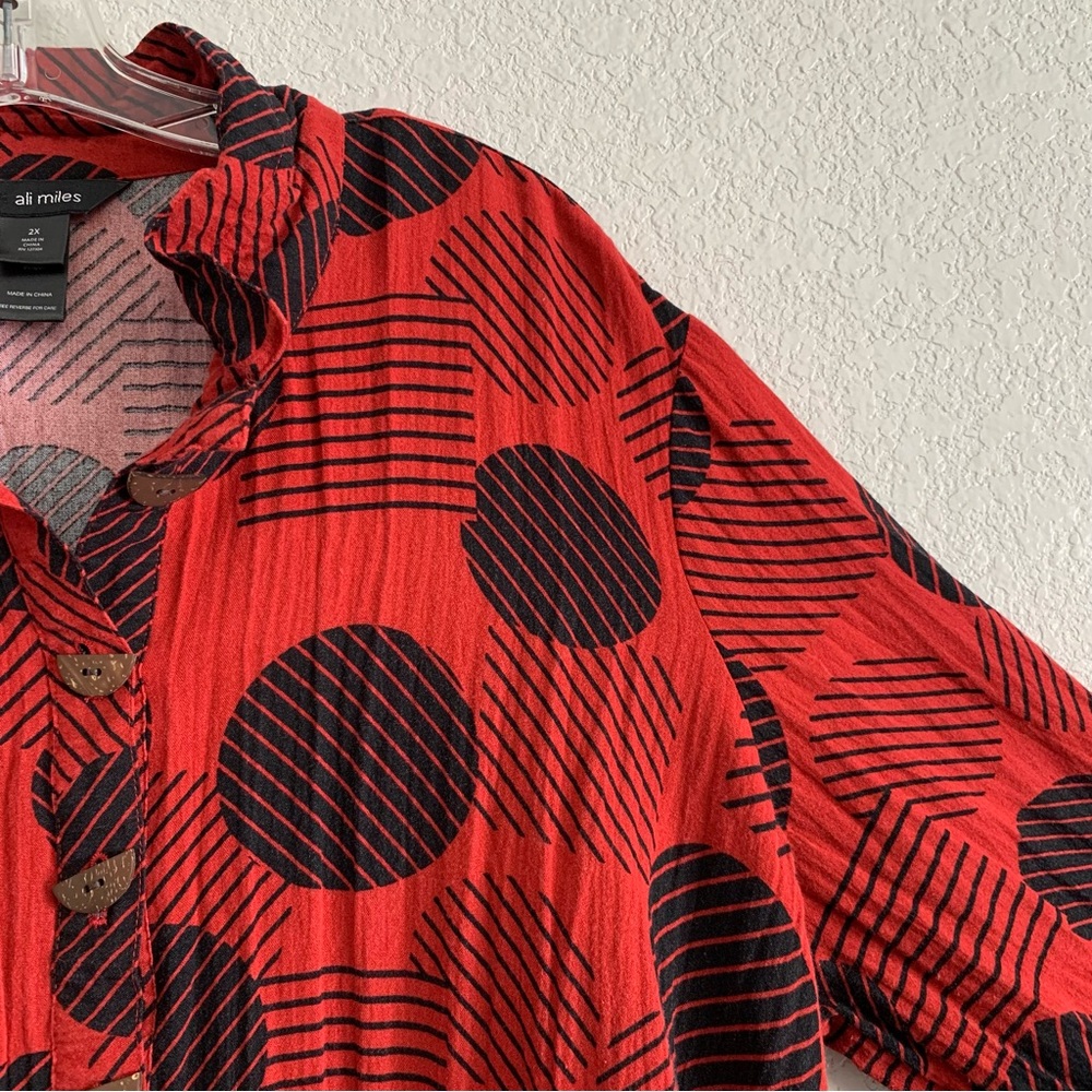 Ali Miles Blouse Top Womens 2X Wired Collar Popover Pockets Geometric Dots Artsy - Picture 5 of 16